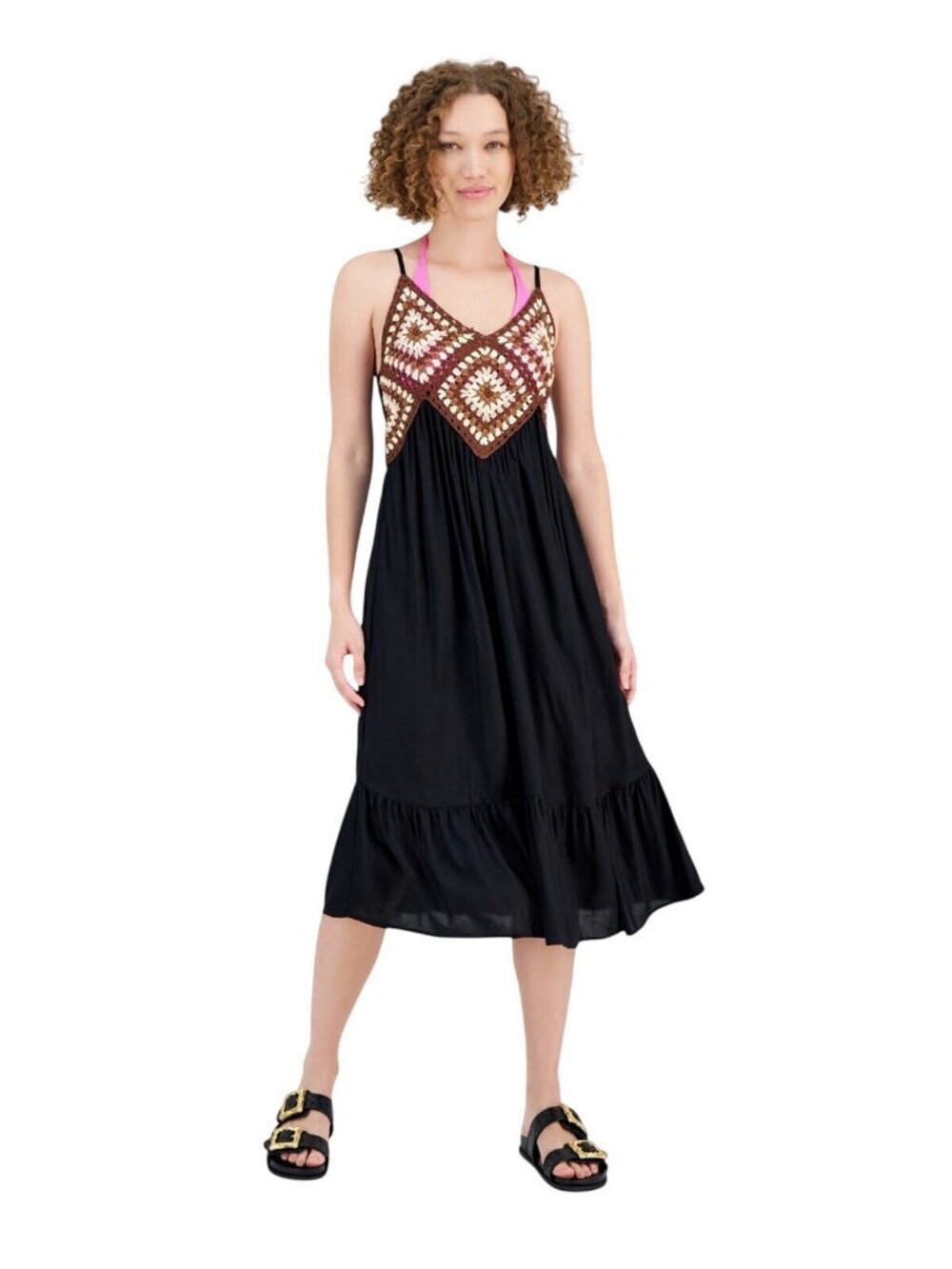 NWT Raviya Womens Crochet-Bodice Midi Dress Cover Up 76613 Black / Brown S